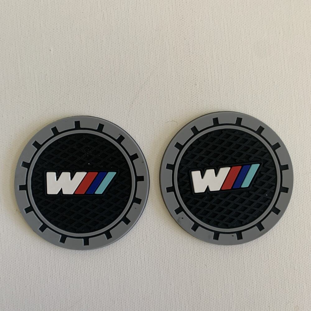 BMW Car Truck SUV Coaster Cup Holder Set Of 2 Interior Rubber Silicone Logo NEW